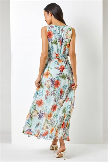 Sage Floral Print Pleated Maxi Dress, Image 2 of 5