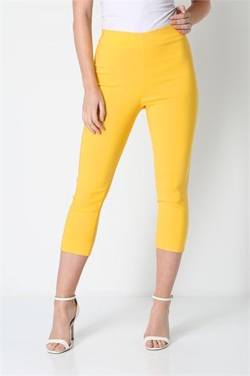 Yellow Cropped Stretch Trouser, Image 1 of 4
