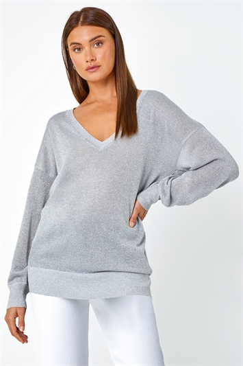 Metallic Relaxed Shimmer Stretch Jumper