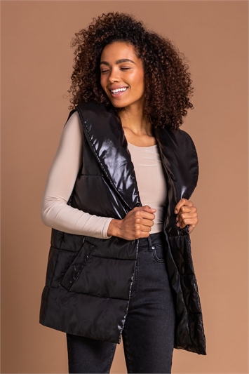 Black Quilted Collared Gilet