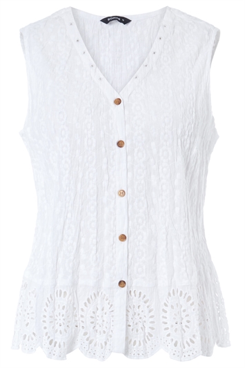 White Eyelet Detail Embroidered Crinkle Blouse, Image 3 of 3