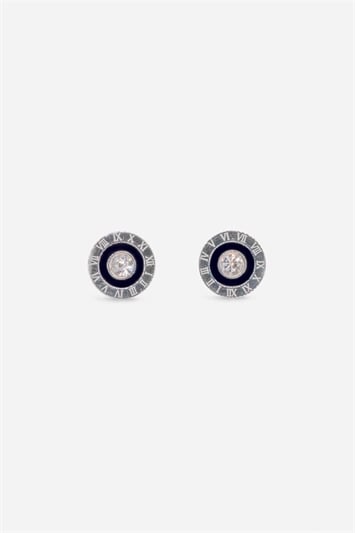 Silver Stainless Steel Diamante Clock Earrings