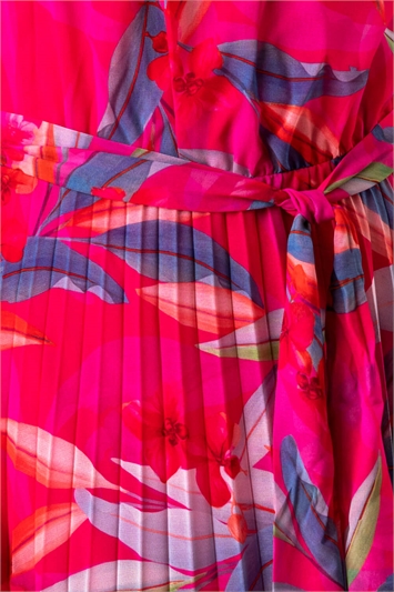 Red Tropical Print Pleated Maxi Dress, Image 4 of 4