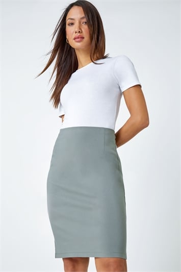 Brown Pull On Stretch Pencil Skirt