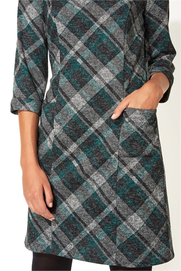 Check Print 3/4 Sleeve Shift Dress