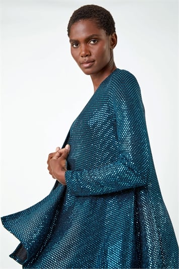 Blue Sequin Sparkle Waterfall Stretch Jacket