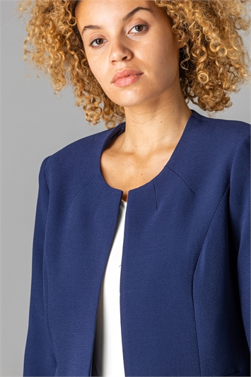 Navy Textured Cropped Jacket, Image 4 of 4