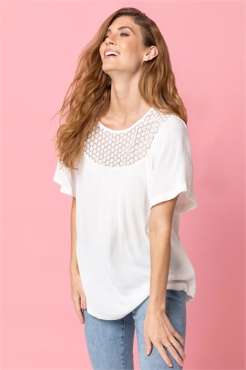 White Lace Panel Tunic Top