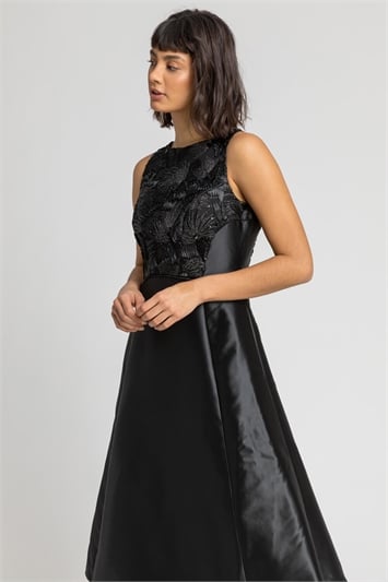 Black Sparkle Embellished Fit & Flare Dress, Image 1 of 4