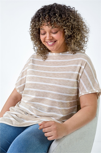 Cream Curve Stripe Stretch Knit T-Shirt