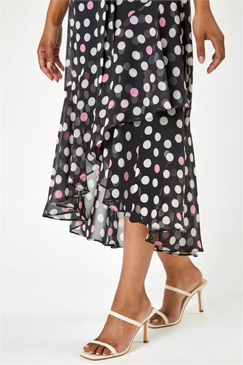 Black Petite Spot Print Frill Trim Dress, Image 5 of 5