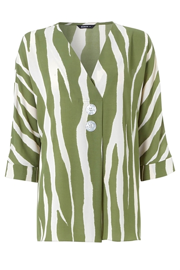 Khaki Zebra Print Button Overshirt, Image 5 of 5