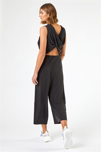 Black Crossover Detail Jersey Jumpsuit, Image 2 of 2