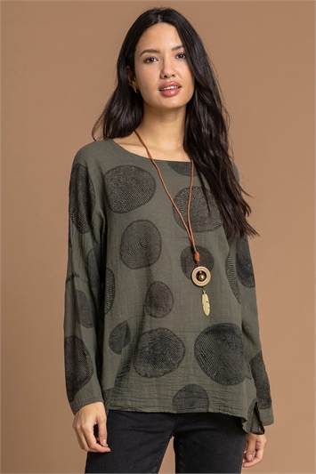 Brown Spot Print Top With Necklace