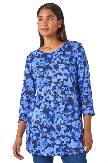 Blue Abstract Print Stretch Swing Tunic