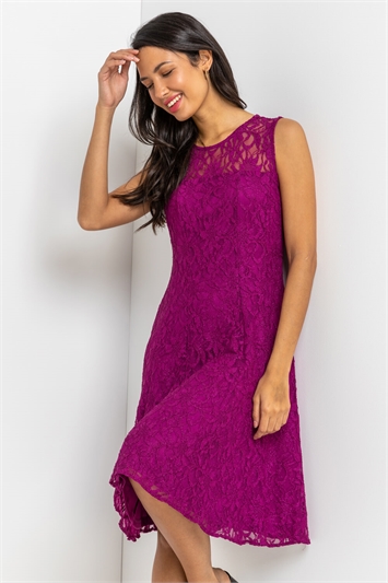 Magenta Glitter Lace Fit and Flare Dress 