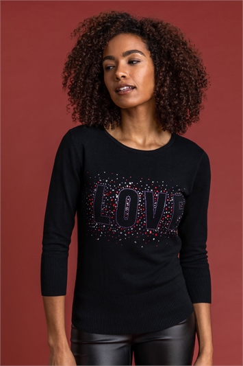 Diamante Embellished Love Jumper in 