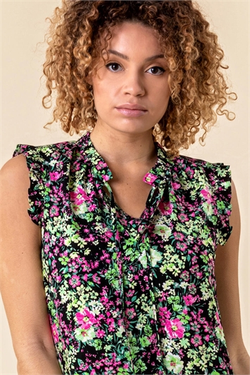 Pink Frill Detail Floral Print Top, Image 4 of 5