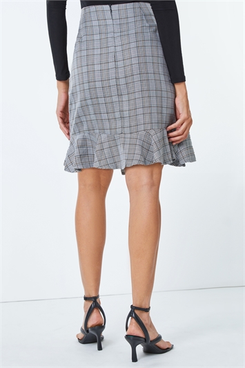 Grey Check Print Asymmetric Frill Detail Skirt, Image 2 of 5