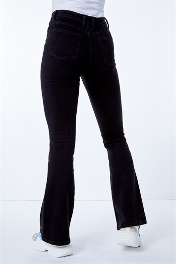 Black Flared High Waist Cotton Jeans, Image 3 of 5