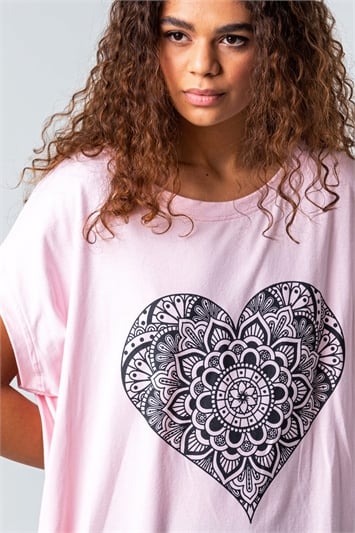 Light Pink One Size Henna Heart Print Lounge Top, Image 1 of 4