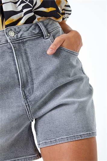 Grey Washed Denim Stretch Shorts, Image 5 of 5