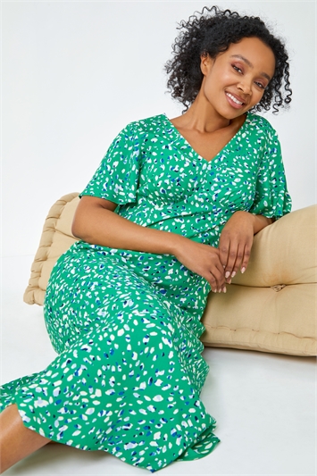 Green Petite Flute Sleeve Maxi Dress