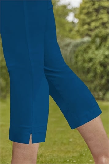 Petrol Blue Cropped Stretch Trouser, Image 3 of 4
