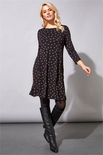 Spot Print Pocket Swing Dress