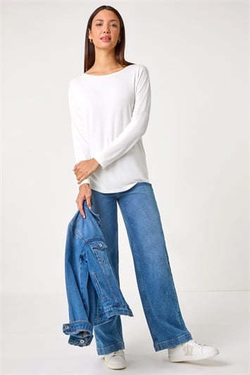 White Batwing Long Sleeve Stretch Top