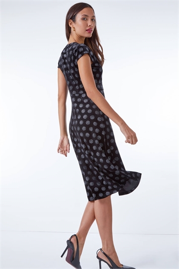 Black Shimmer Spot Print Velvet Midi Dress