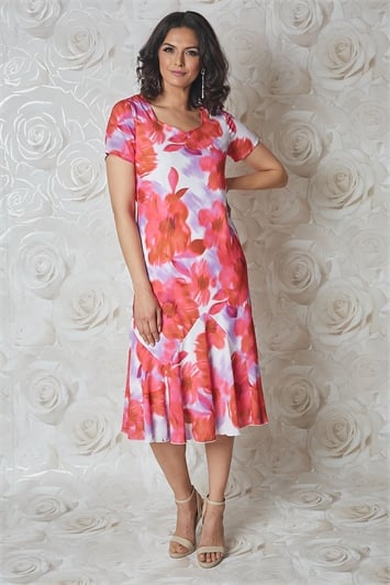 Pink Julianna Floral Bias Cut Midi Dress