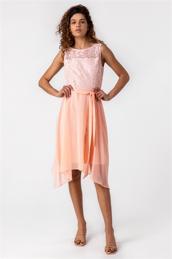 Light Pink Lace Detail Fit And Flare Dress, Image 3 of 5