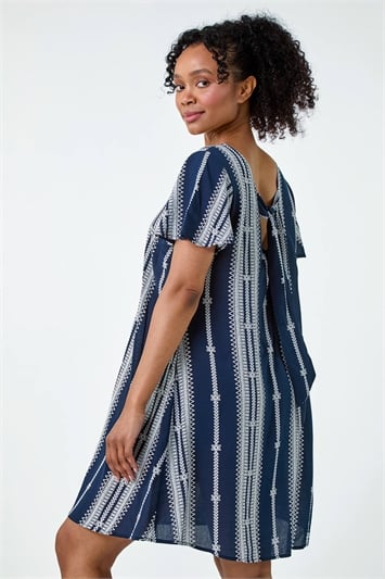 Blue Petite Stripe Print Stretch T-Shirt Dress