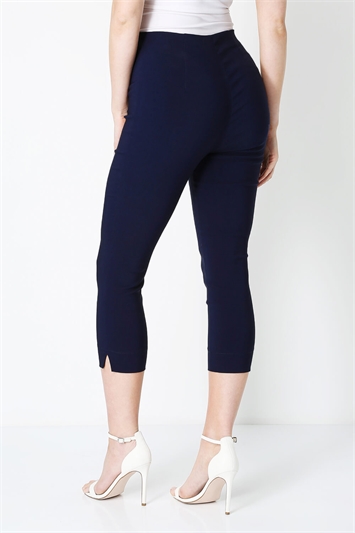 Navy Blue Cropped Stretch Trouser, Image 3 of 4