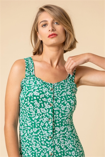Green Ditsy Floral Button Through Dress, Image 4 of 5