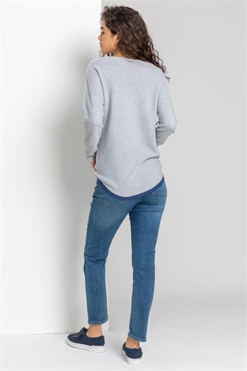 Navy Colour Block Ribbed Jumper, Image 2 of 4