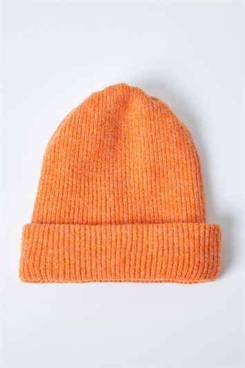 Orange Soft Ribbed Stretch Knit Hat