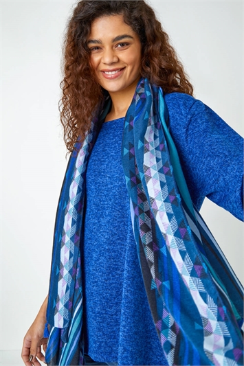 Blue Abstract Print Scarf & Stretch Top