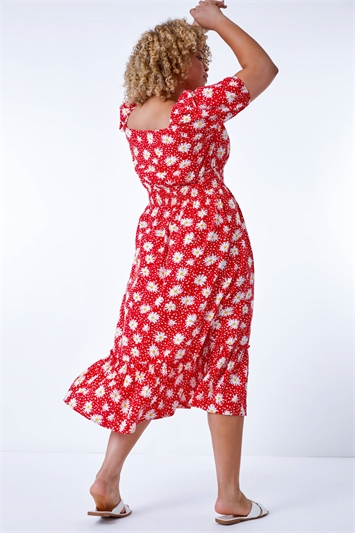 Red Curve Floral Print Midi Dress, Image 3 of 5