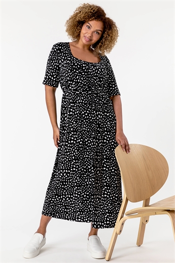 Black Curve Ditsy Spot Print Midi Dress, Image 4 of 5