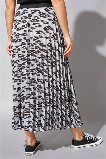 Light Grey Animal Printed Pleated Maxi Skirt, Image 2 of 4