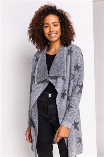 Grey Sparkle Star Waterfall Cardigan