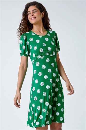 Green Oversized Spot Print Stretch Dress