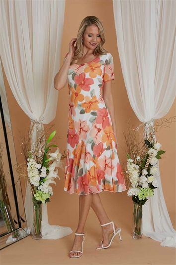 Pink Julianna Floral Chiffon Print Bias Cut Dress