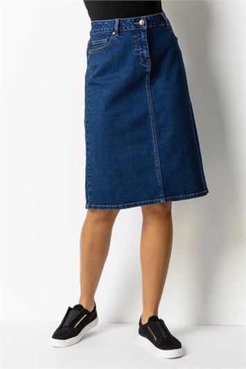 Indigo A Line Knee Length Denim Skirt