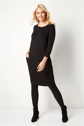 3/4 Sleeve Slouch Dress in Black - Roman Originals UK