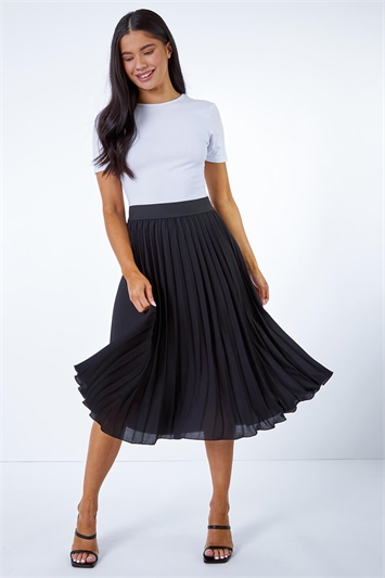 Black Petite Pleated Midi Skirt, Image 3 of 4