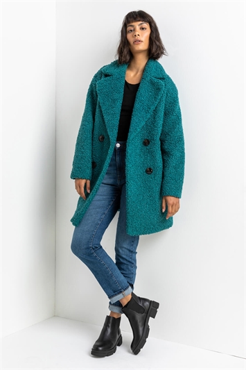Jade Faux Fur Longline Teddy Coat, Image 3 of 5
