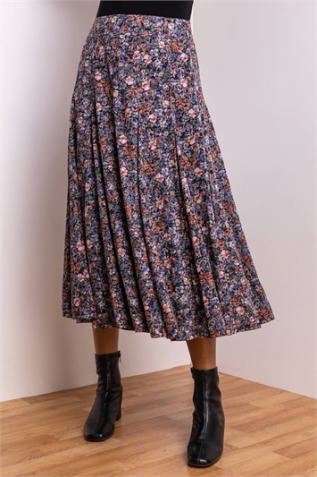 Multi Ditsy Floral Burnout Midi Skirt, Image 3 of 4